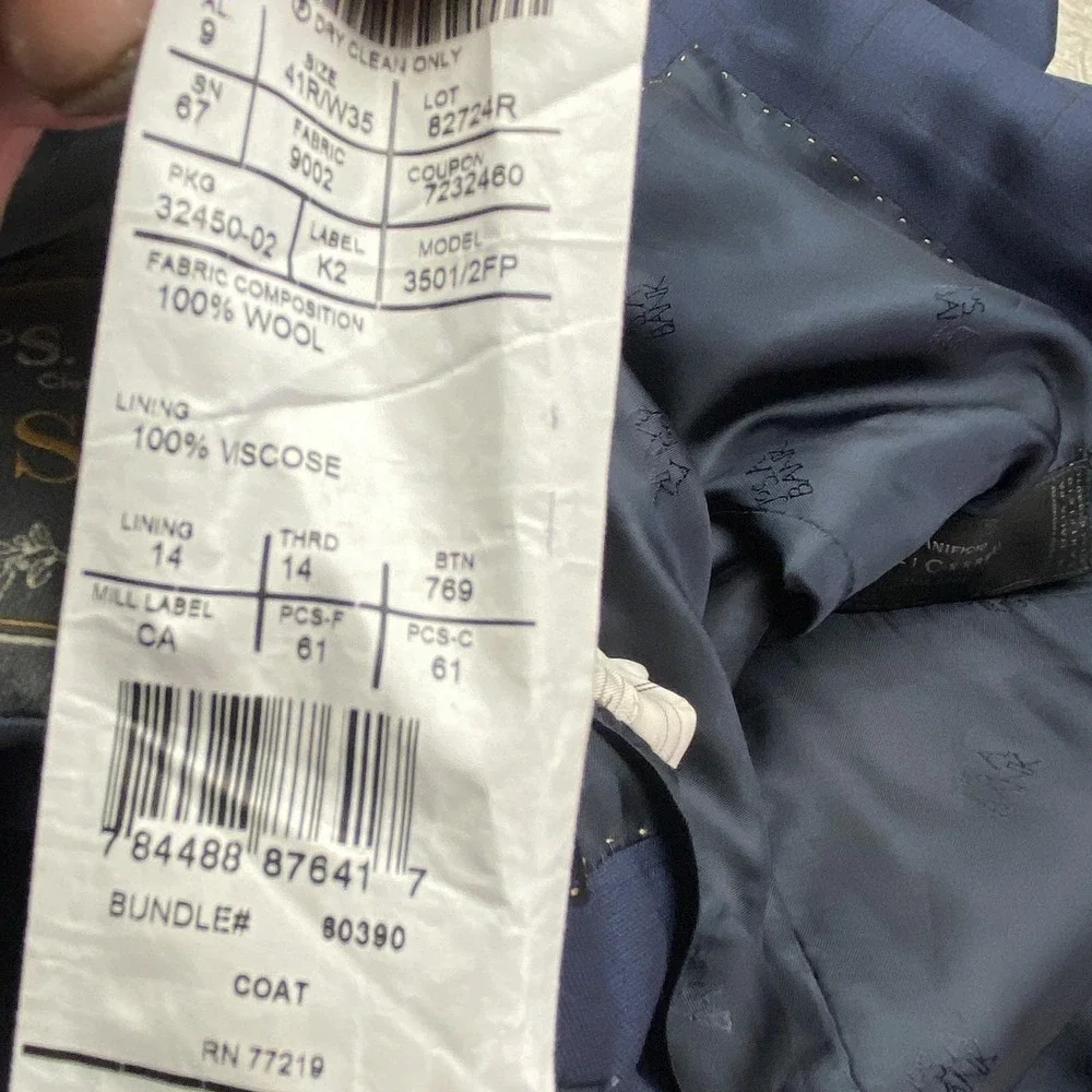 Jos A Bank Suit Jacket 41R Mens Blue‎ Check Wool Reserve Cerruti Tailored Fit